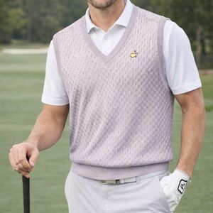 Masters Men XL Cable Knit Golf Sweater Vest V-Neck Light Purple Augusta National